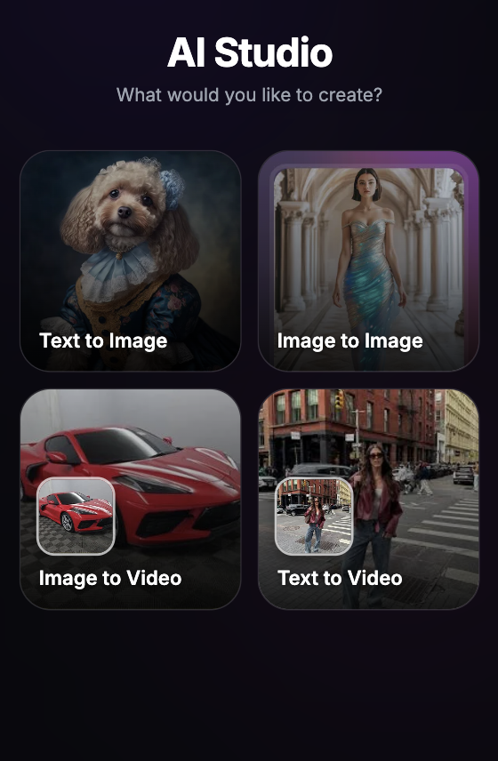 DressAI AI Studio workspace with Image and Video generation modes